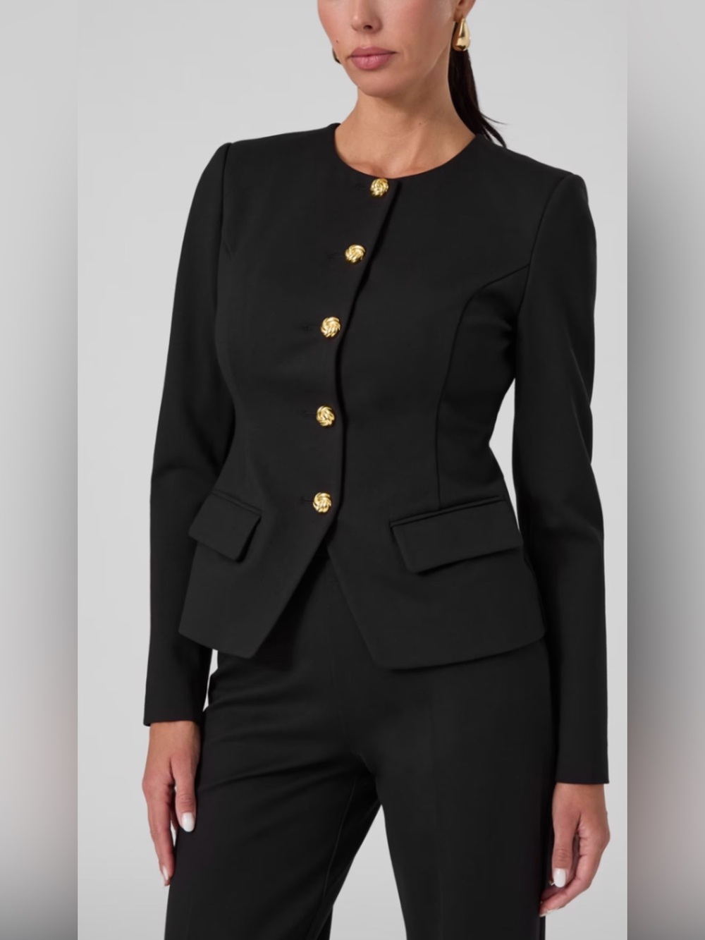 Black Women's Tailored Jacket with Buttons